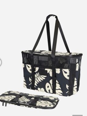 ALOHA Collection Foldable Black & Cream Floral Beach Tote Bag